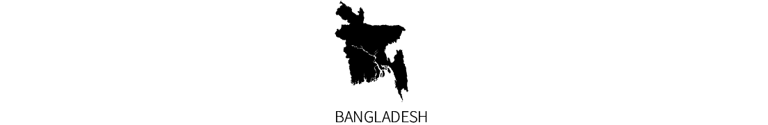 The black silhouette of the country of Bangladesh and the text "Bangladesh" in all-caps.