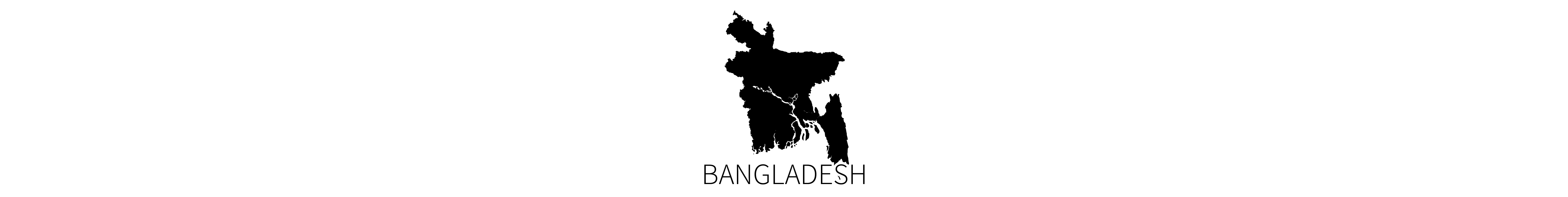 This image contains the black map silhouette of the country of Bangladesh with identifying all-caps text below.