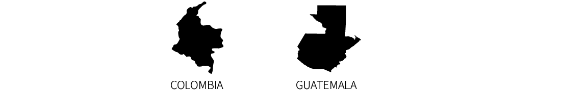 The black silhouettes of the countries of Colombia and Guatemala, along with the identifying text.